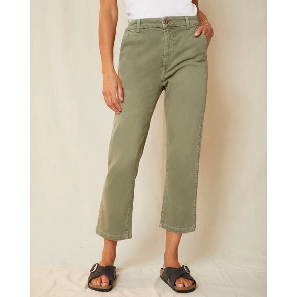 AMO Easy Relaxed Straight Leg Cropped Trousers Surplus Green - Picture 1 of 12